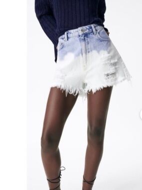 Zara Tie Dye Denim Shorts White/Blue